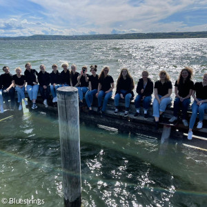 Musiker der Gruppe Bluestrings auf einem Steg am Ammersee